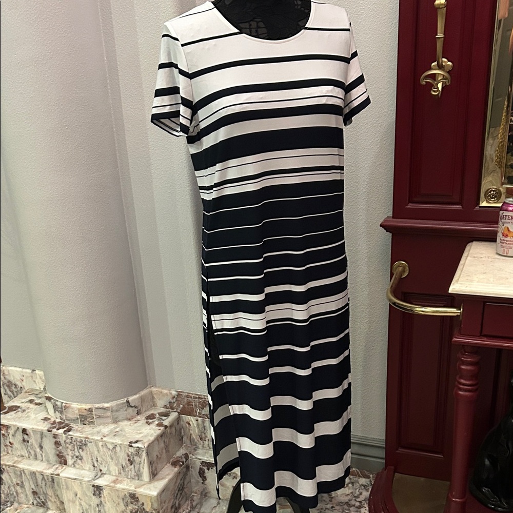 Chicos Classy Striped Black and White Dress